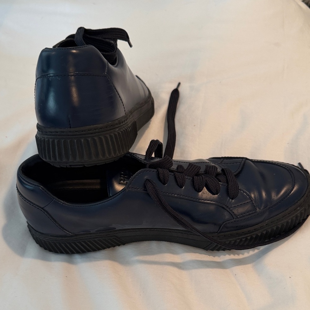 Prada Men’s Dark Blue Leather Lace-Up Sneakers - Picture 5 of 7